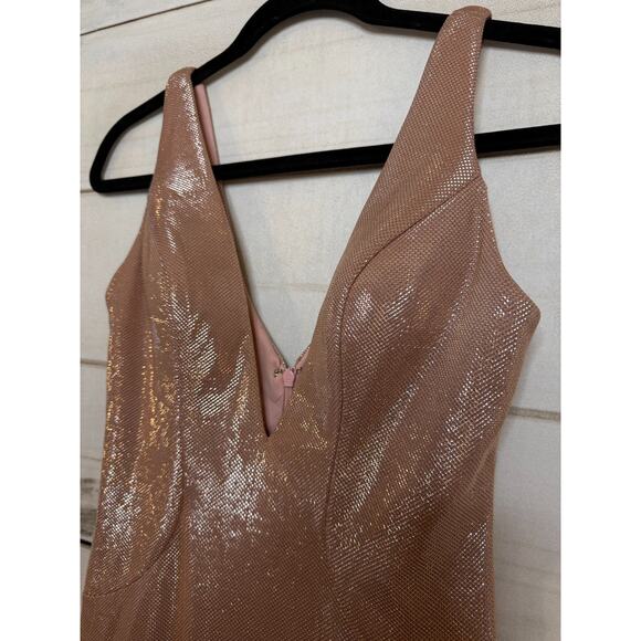 Faviana Glamour Formal Maxi Dress LIght Pink Shimmery Size 2 Plunging Neck - Picture 4 of 5